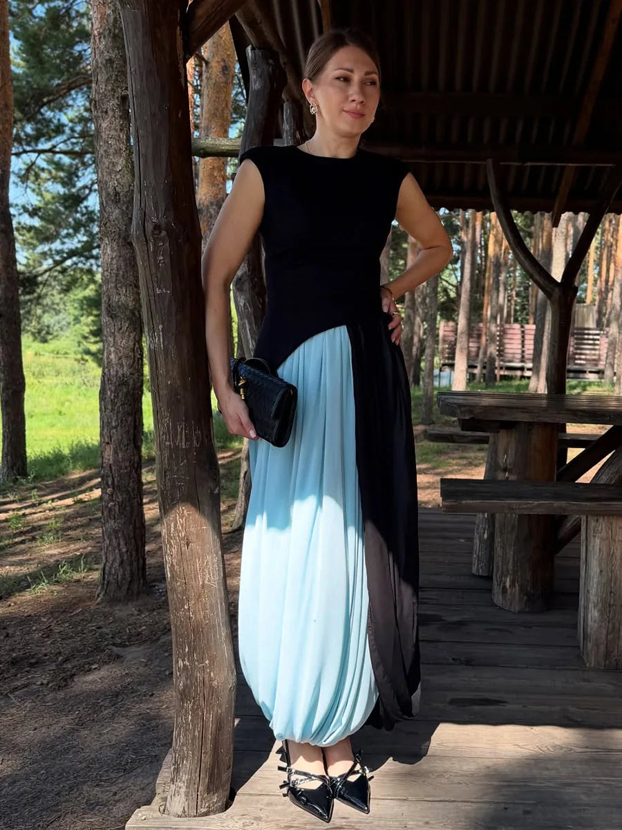 FDYOUI Elegant Solid Color Pleated Skirts for Women 2026 Chic High Slit Long Skirt High Street Office Lady Vacation Party Dress