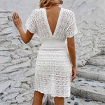 S - XL Short Sleeve V Neck Crochet Knitted Tunic Beach Cover Up Cover-ups Beach Dress Beach Wear Beachwear Female Women V5314