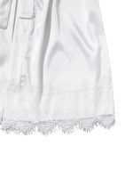 4PCS Women's Long Pajamas Set White Lace Satin Silk Night Lingerie Tops And Shorts Casual Sleepwear Loose Wedding Home Gown