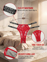 Women Red Lace Thong Sexy T-back Panties Letter Waistband No Digging Elastic Band Sheer Comfortable Daily Lingerie C856