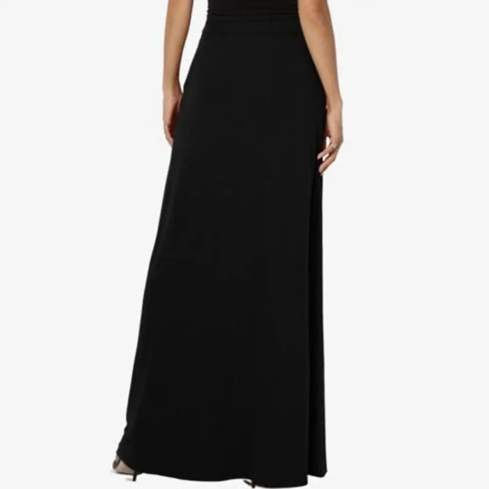 Women Maxi Skirt Adjustable Drawstring High-Waisted Solid Color Long Skirt with Pockets Casual Work Skirt Skirts for women