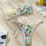 New Sexy Floral Print Bandeau Bikini 2024 Women Swimwear Female Swimsuit Two Pieces Thong Bikini Set Bather Tie Bathing Suit