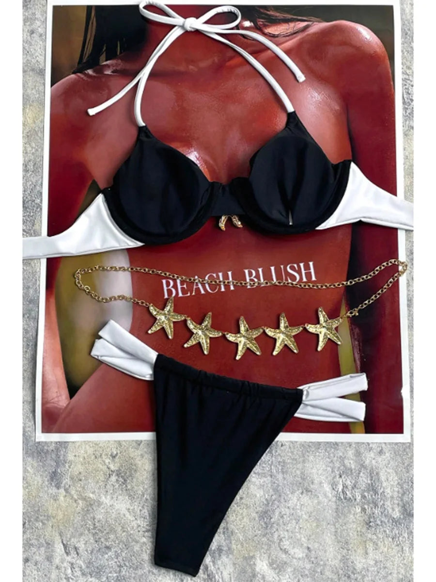 XS - L Splicing Halter Mini Micro Bikini Women Swimwear Female Swimsuit Two-pieces Bikini Set High Cut Bathing Suit Swim Lady