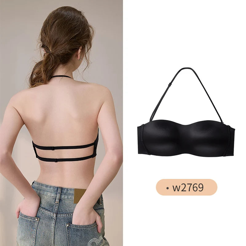 Vintage Multiway Bra Halter Neck Non-Slip Adhesive Bra for Small Bust Satin Backless Strapless Summer Lingerie UK S-XL MOYISU AB