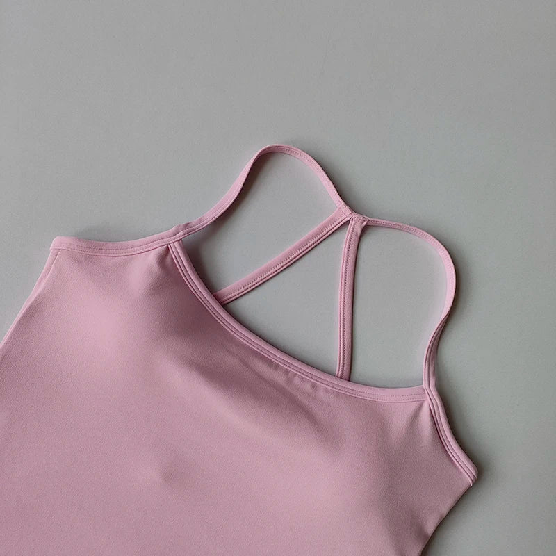 Women's Slim Fit Nude Sports Bra Yoga Fitness Vest Skin Friendly Pilates Top Beautiful Back Design Suspension Yoga Fitness Top