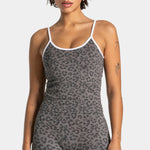 Khaki leopard print women's sports vest Adjustable thin strap design Deep U back design Elastic material Suitable for gym, Pilat