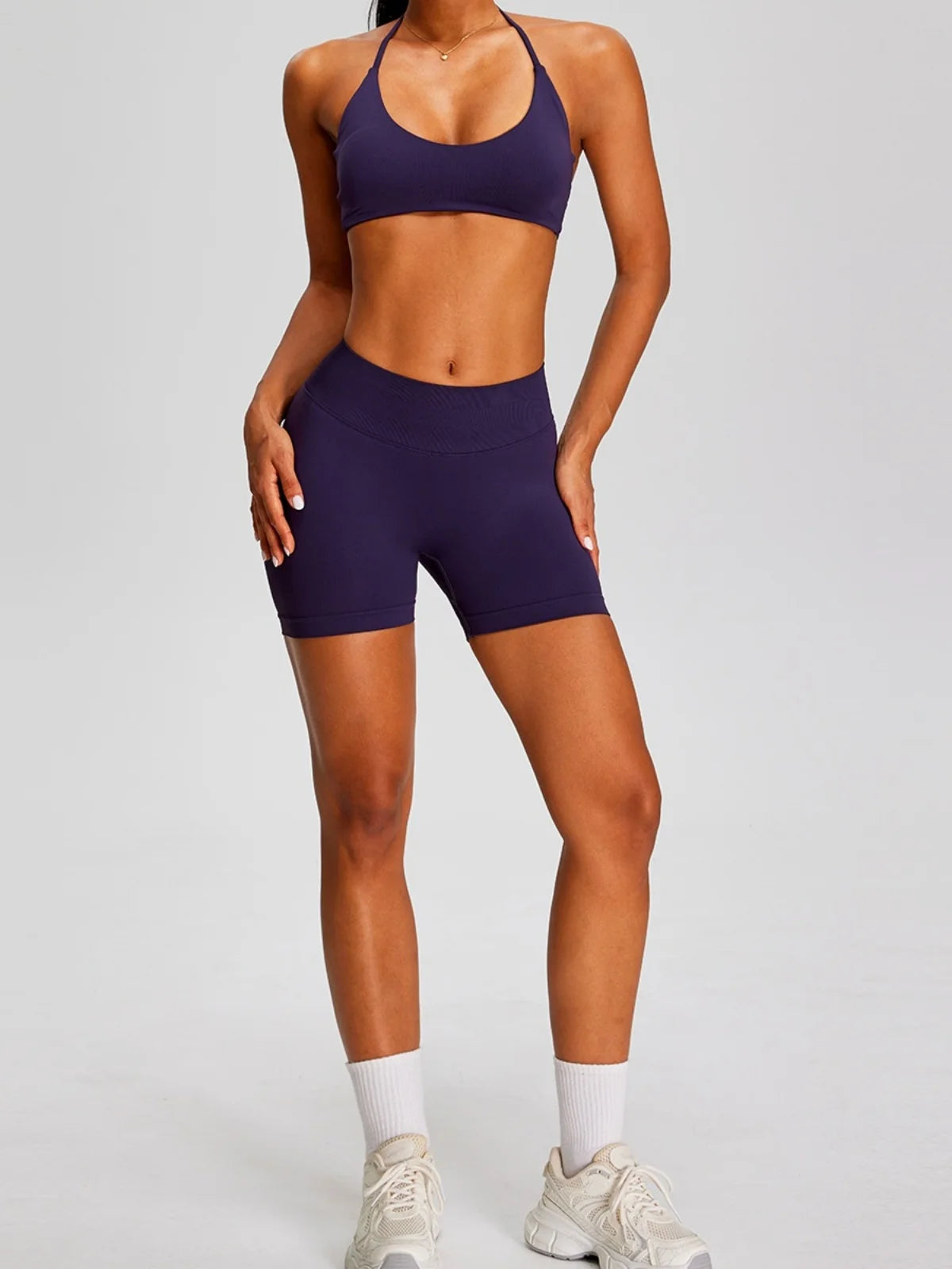 Spring Summer Seamless Yoga Sets Women Hanging Neck Back Criss Cross Sports Bra Gym Exersize Suit Outwear Gym Running Tracksuit