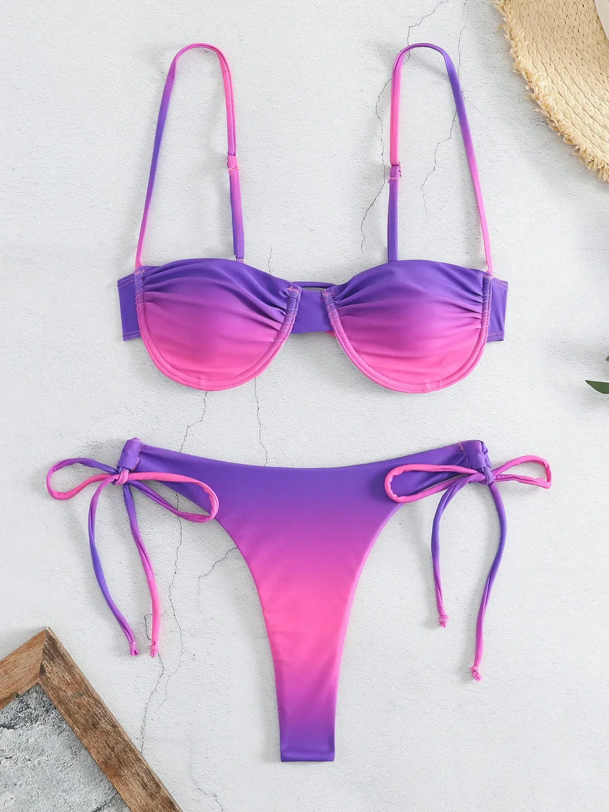Underwired Gradient High Cut Bikini Female Swimsuit Women Swimwear Two-pieces Bikini Set Micro Thong Bathing Suit Swim Beachwear