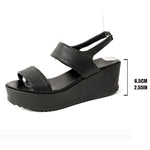 Black Pu Leather Chunky Sandals Women Plus Size 43 Summer Wedge Heels Sandals Woman Casual Slip On Platfrom Sandles Female