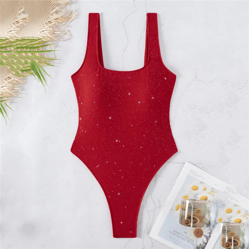 Shiny Black Backless Sexy Swimsuit Woman One Piece Solid Swimwears 2026 High Cut Monokini Lace-up Bathing Swimming Suit Bodysuit