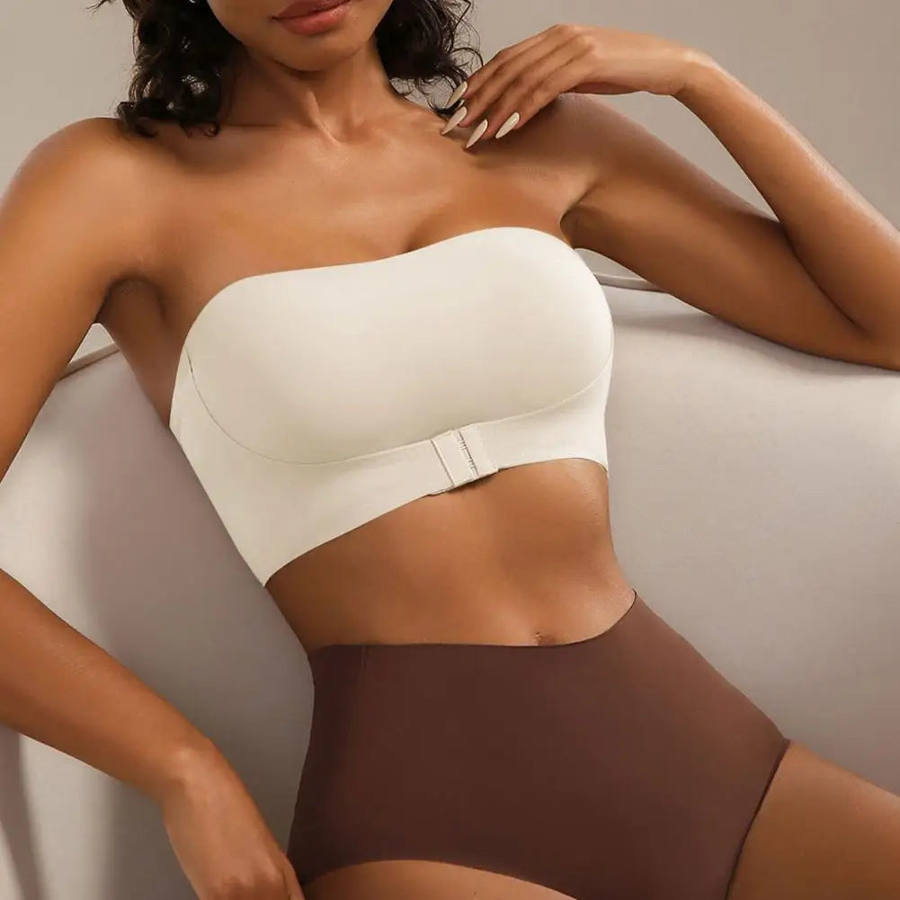 Comfort Tube Top Strapless Bra for Women Push Up Non-Slip Bandeau No Underwire Front Closure Bralette