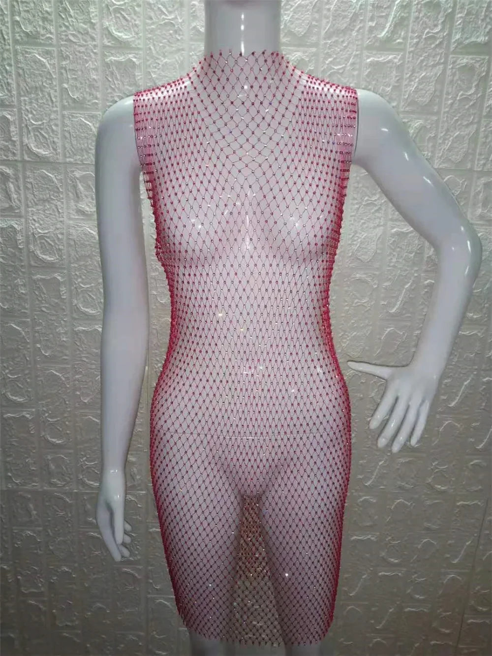 12 Colors New Sexy Mesh Diamond Crystal Turtleneck Dress Swimsuit Bikini Cover Up Nightclub Beach Cover Ups for Swimwear Women