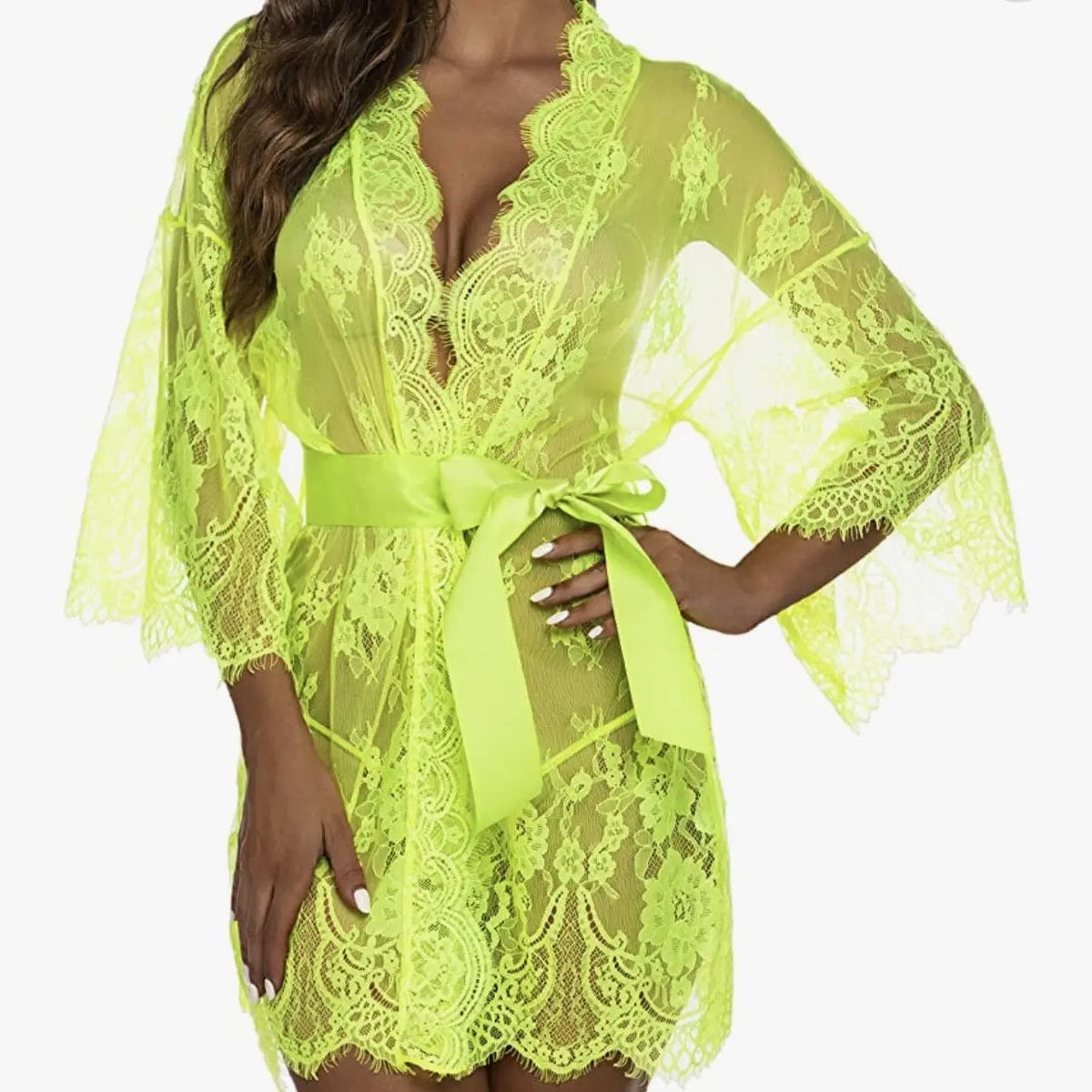 Romantic Lace Robe Set Women Sheer Floral Babydoll Lingerie Nightwear Belt Elegant Bridal Boudoir Sleepwear Mesh Nightgown