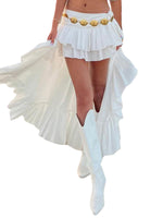 Women's Elastic Band Waist Flowy Skirt Irregular Ruffle Asymmetrical Midi White Boho Skirt Streetwear