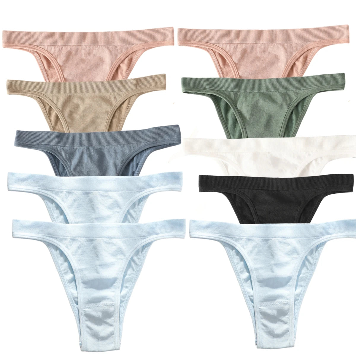 10Pcs/Set Women Seamless Panties Ribbed Underwear Sexy Lingerie High Leg Cut Female Sports Underpants Femme Thongs