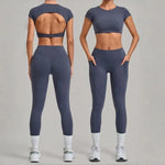 Women's Seamless Yoga Sets Sports Running High Waist Hip-lifting Pants Backless Short-sleeve Suits Workout Fitness Leggings Sets