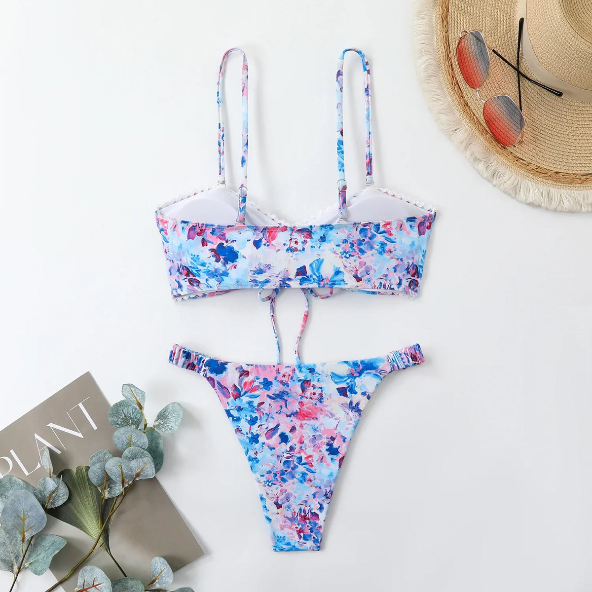 New Sexy Floral Print Bandeau Bikini 2026 Women Swimwear Female Swimsuit Two Pieces Thong Bikini Set Bather Bathing Suit Beach
