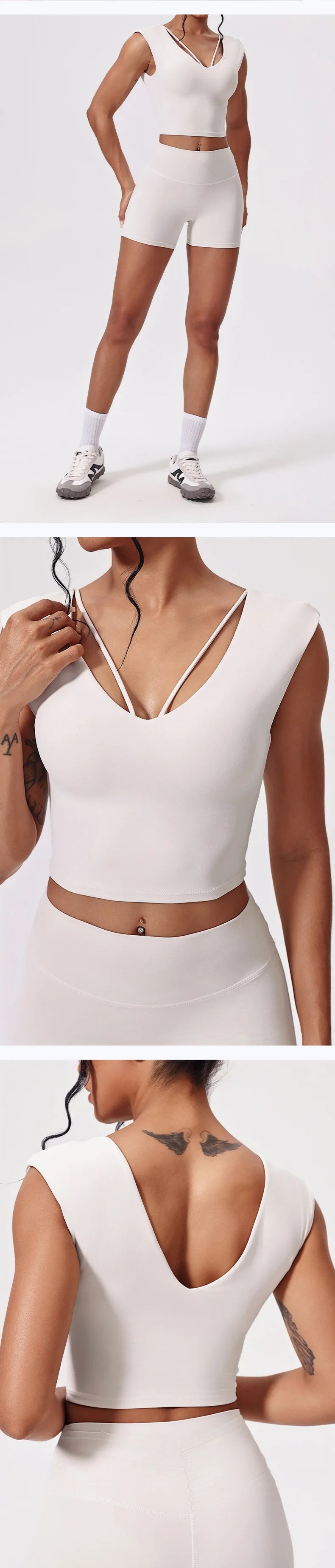 Naked Yoga Sets Women Gym V Neck Slim Sports Vest High Waist Shorts 2 Piece Fitness Suits Outwear Running Workout Tracksuit