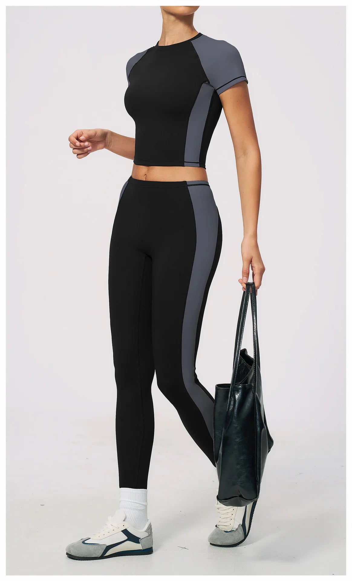 Nake Yoga Set Women's Tracksuit Color Contrast Short Sleeve Slim Sports T Shirts High Waist Leggings Fitness Clothes Gym Outfits