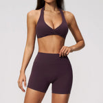 Summer Yoga Sets Women Front Cross Sports Bra Exercise Suits Outwear Lifting Buttocks Abdominal Compression Shorts Fitness Set