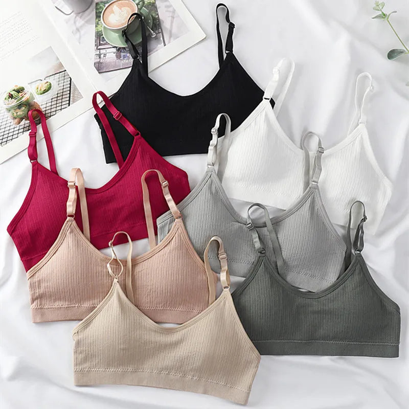 Women Seamless Tube Top Push-Up Bra Removable Pads Ribbed Bralette Adjust Straps Soft Stretchy Non-wire Underwear Sexy Lingerie