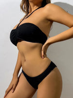 2025 Halter Bandeau Bikini Solid Swimwear Female Sexy Swimsuit Women Bathers Bathing Swimming Swim Suit Beachwear