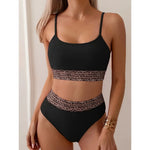 New Sexy Black High Waisted Bikinis Two Pieces Swimsuit Women Swimwear Mesh Beach Wear Sporty Padded Bathing Suits Pool Summer