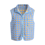 Women’s Fuzzy Checkered Vest Sleeveless Stand Collar Zip Up Vest Jacket Loose Spring Fall Warm Outwear