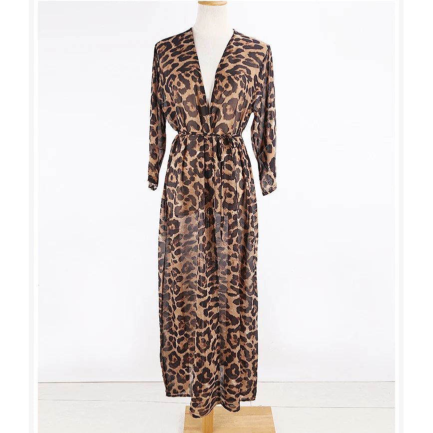New Sexy Leopard Printed Beach Cover Up Chiffon Cover-ups Swimwear Beach Wear Summer Beachwear Female Women Long Dress K3219C
