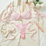 French Lace Heart Bra Set Girls Sexy Women Bralette Adjustable Transparent Embroidery Underwear Thong Bras Lingerie Panties Sets