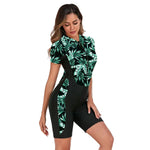 Vintage Leaves Print Patchwork One Piece Swimsuit Women 2025 Sports Front Zipper Slim Swimwear Athletic Bathing Suit Monokini