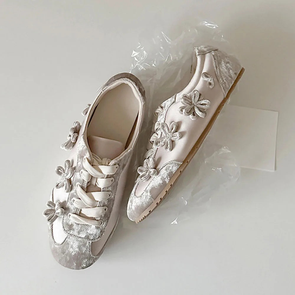 2026 Summer Gary Cute Flowers Ballet Flats Shoes Women Black Sweet Casual Sneakers Shoes Trainers Comfy Walk Daily Footwear