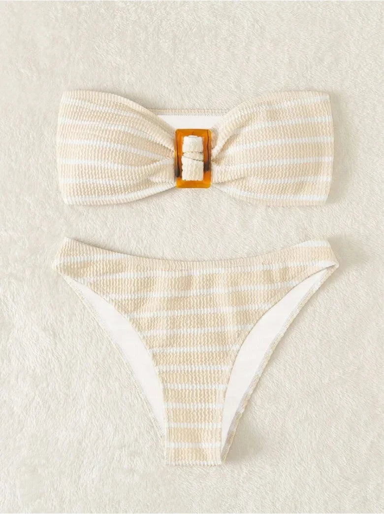 Blue Striped Bikini 2025 Brazilian Biquini Bandeau Two Pieces Swimsuit Women Thong Bathing Suit Swimwear Female Summer Beachwear