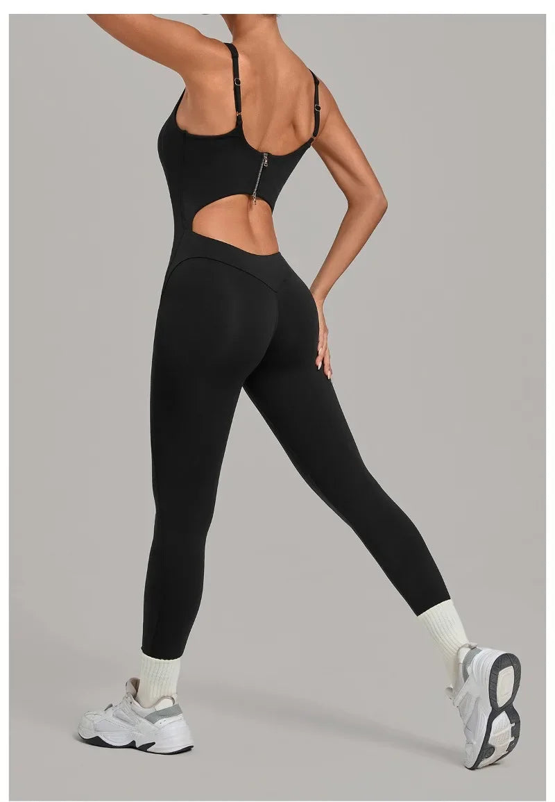 Women's Seamless Yoga Jumpsuits Sports Gym Fitness Backless Sleeveless Hip-lifting Pants One-piece Training Workout Bodysuits