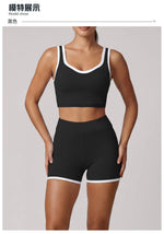 Summer Color Contrast Yoga Suit Women Shock-absorbing Sports Bra High Waist Hip Lifting Shorts Training Running Fitness Outfits