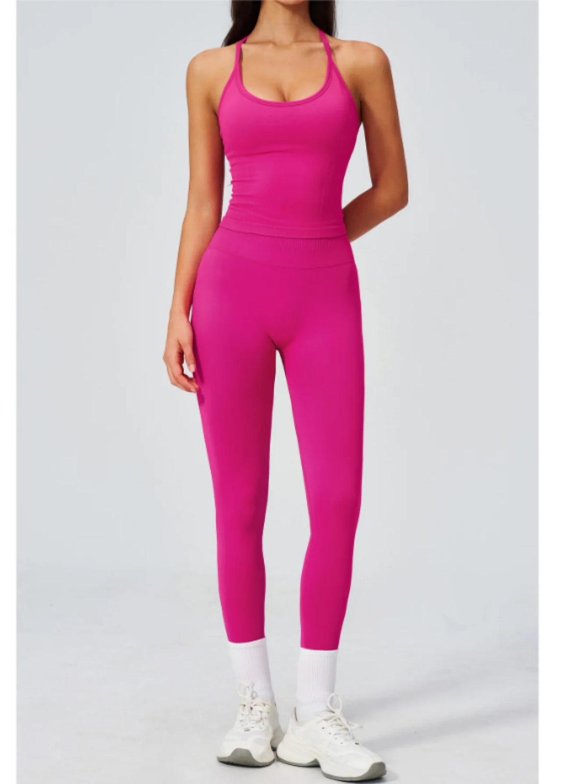 Summer Seamless Yoga Sets Women Outdoor Slimming Sports Tank Top High Waist Hip Lifting Leggings Gym Fitness Suits Tracksuit