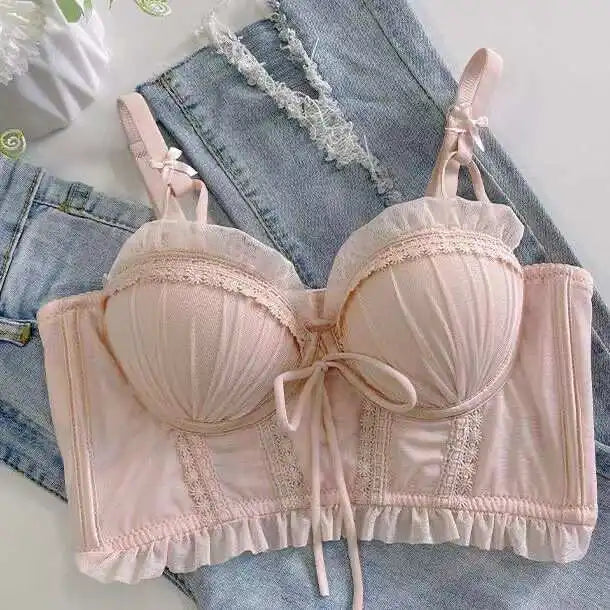 MOYISU Seasons Japanese Lace Bralette Sexy Tushy Panty Comfort Wirefree Minimizer Push Up Bra Set for Small Large Boobs Anti Sag