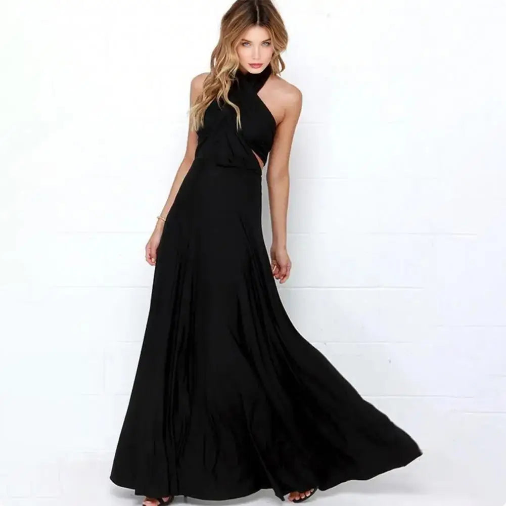 Women Dress Halter Sleeveless Backless Multiple Strap Design Party Dress Wedding Banquet Festival Long Dress