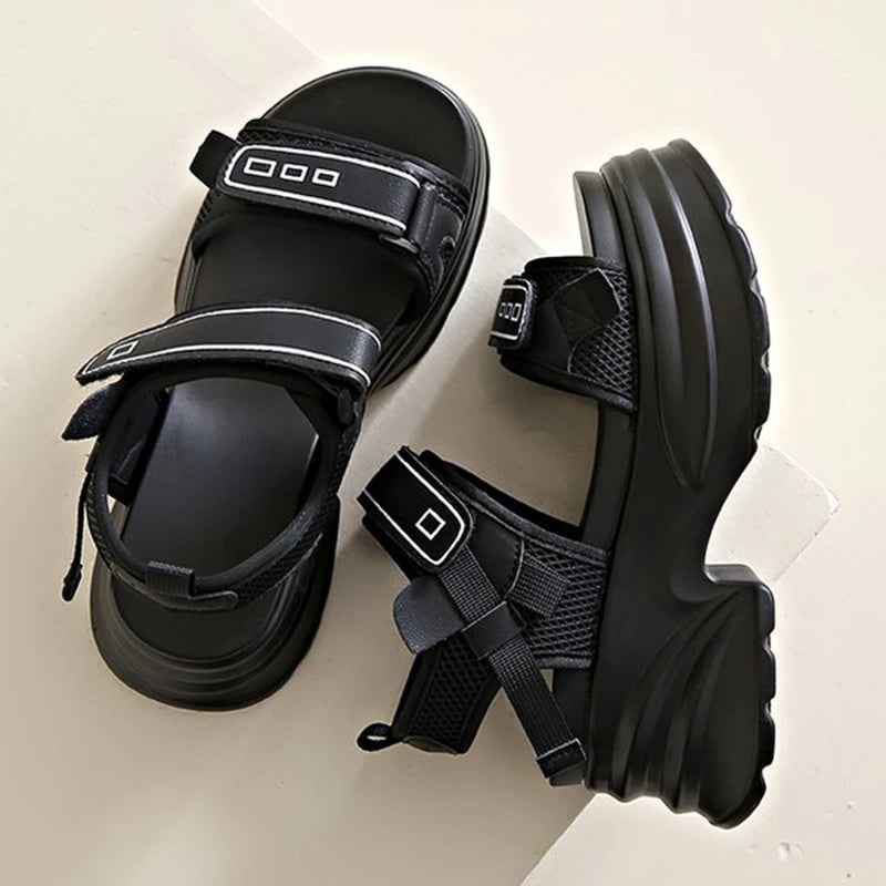 Silver Chunky Platform Sandals for Women Summer Wedge Heels Sport Sandals Woman Comfortable Thick Bottom Casual Sandles Female