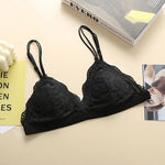 V-Neck Double Strap Floral Lace Bralette Women Scallop Edge Wireless Bra Sexy Lingerie Back Hook Closure Daily Intimates S-L