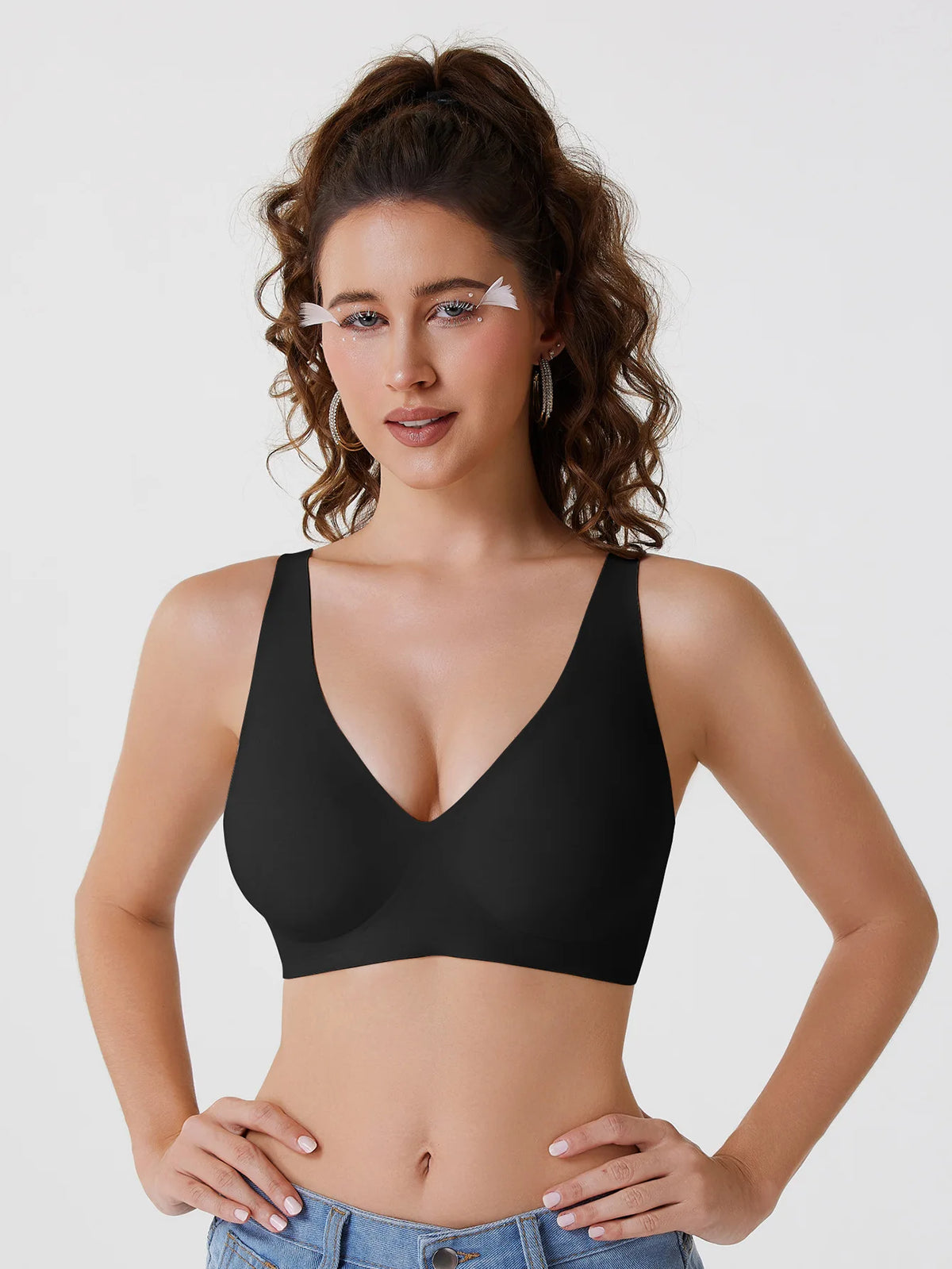 Leopard Print Deep V Seamless Wire-free Everyday Bra Comfortable and Breathable Full Cup Support Pink Leopard Print Bra Sostén