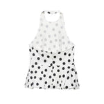 Women's Polka Dot Balloon Cut Halter Top Women Black White Polka Dot Halter Neck Ruffle Peplum Top Sleeveless Casual Blouse 5WUO