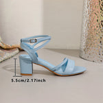 Big Size 42 Classic Blue Ankle Strap Sandals for Women Elegant Summer Block Heels Office Lady Daily Wear Shoes