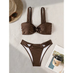 Sexy Brown Bikini 2025 Padded Bandeau Swimsuit Female Swimwear Women Thong Bikinis Set Bather Beachwear Bathing Suit Holiday