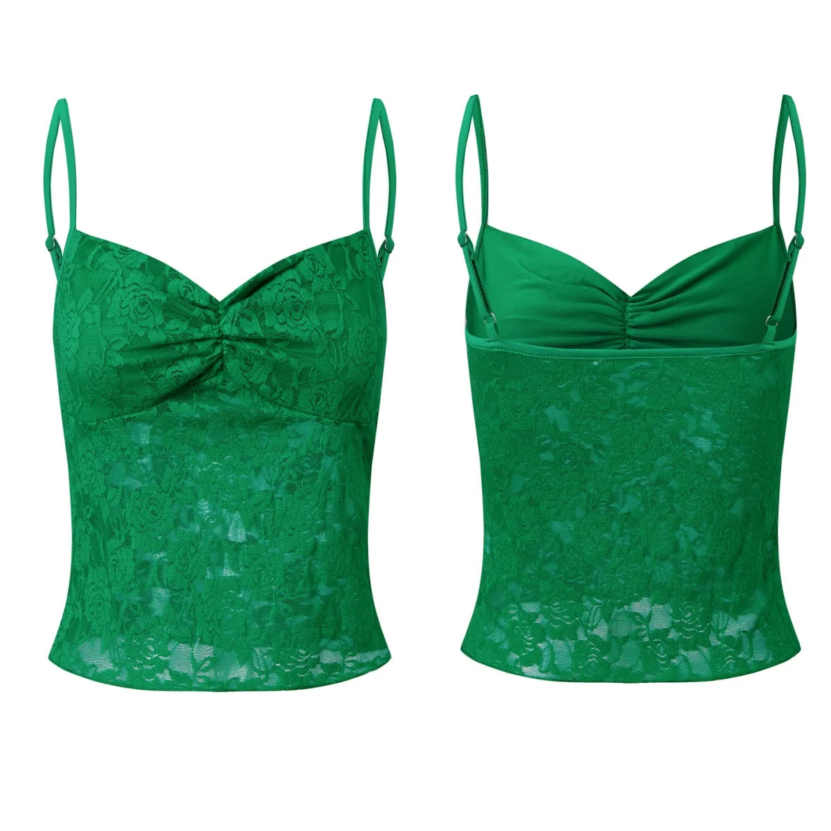 Women's Lace Cami Tops Sleeveless Ruched Front Solid Color Camisole Slim Fit Tank Tops Summer