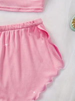 Women's Pajama Set Solid Color Camisole Crop Top and Ruffle Shorts, Sleeveless Soft Sleepwear, Summer Loungewear Outfit