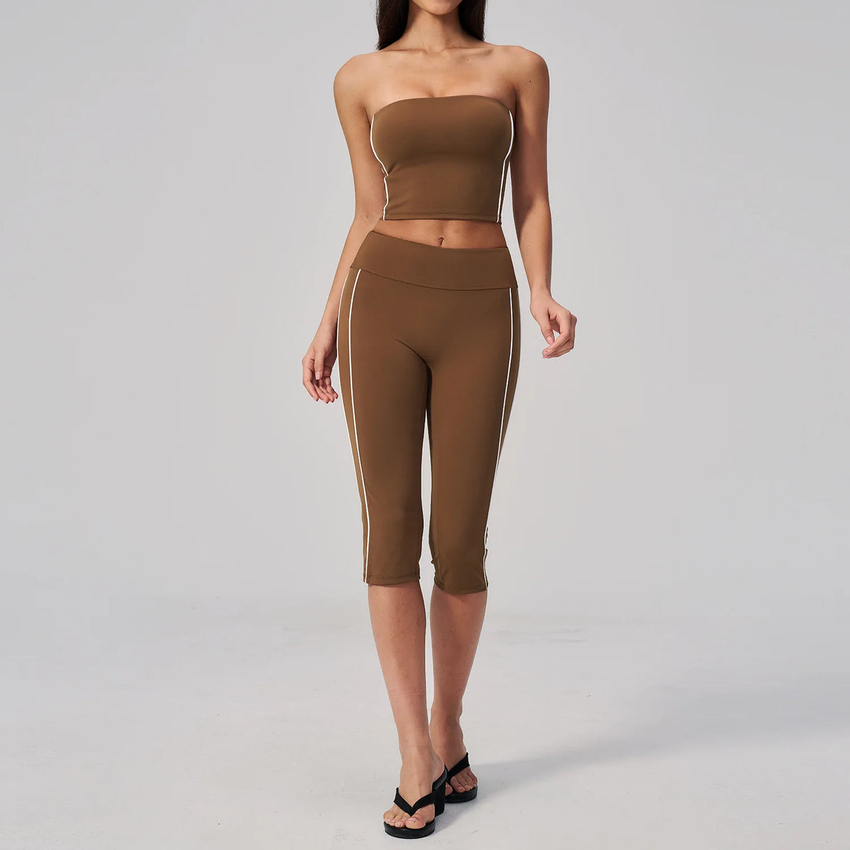 Color Blocked Strapless Yoga Suit 2 Pieces Women Sports Bra High Waist Leggings Fitness Suit Outwear Running Push Up Tracksuit