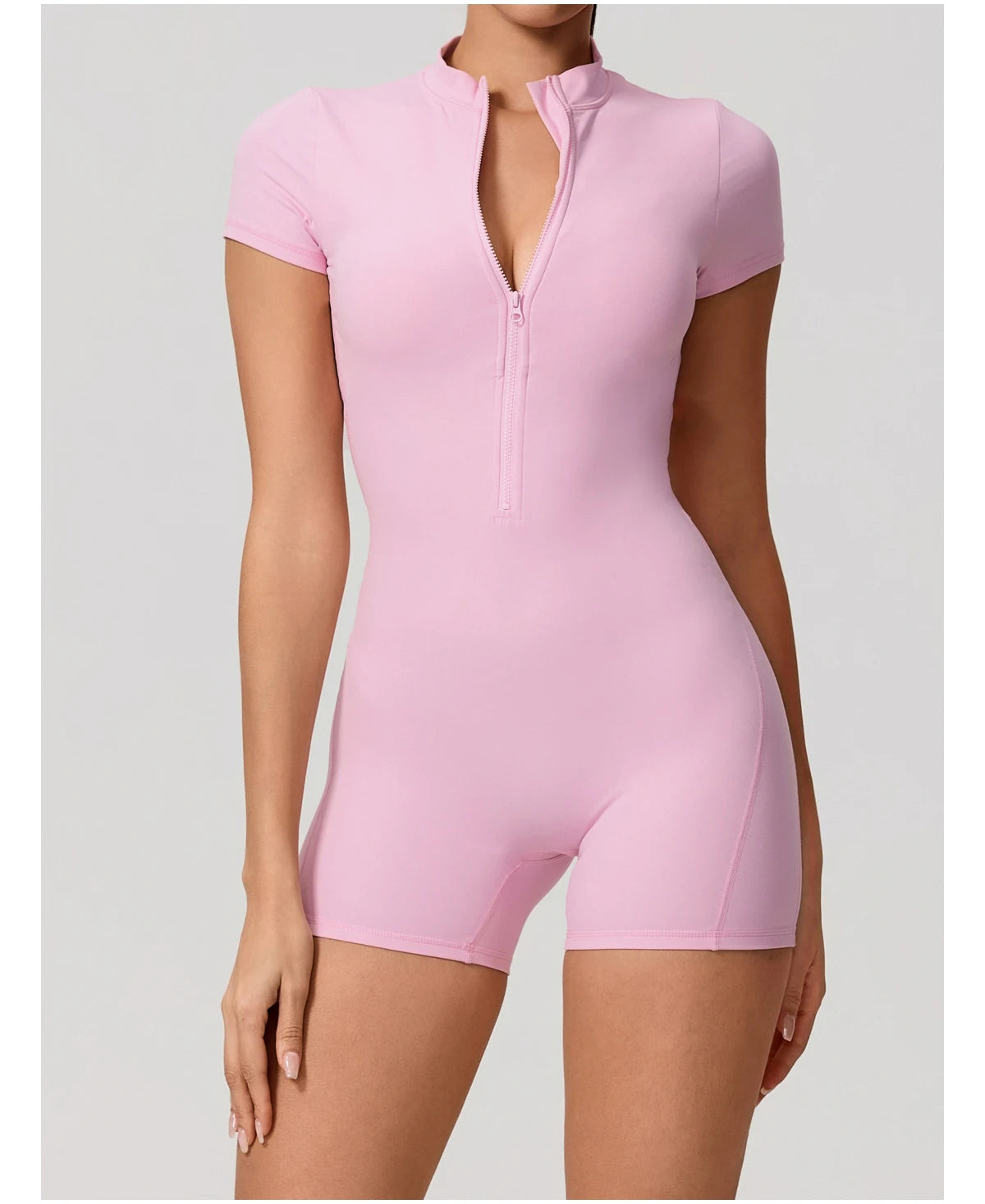 Hearuisavy Summer Women's Short Sleeved Sports Overalls Running Yoga Jumpsuit High Stretch Push Up Fitness Bodysuit With Zipper