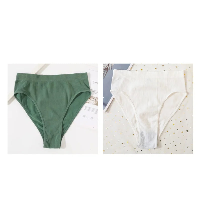 2Pcs/Set Seamless Panties High Waist Briefs Women High Leg Cut Panties Female Underpants Sexy Lingerie Solid Color Underwear S-L