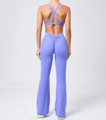 Women's Seamless Yoga Sets Brushed Fabric Flared Hip-Lifting Pants Cross Beauty Back Bra Suits Gym Workout Fitness Training Sets